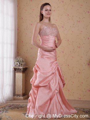 Popular Peach Column Taffeta Beaded Dress for Prom