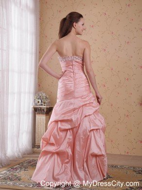 Popular Peach Column Taffeta Beaded Dress for Prom