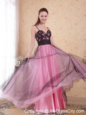 Rose Pink A-Line Spaghetti Straps Zipper Tulle Lace Prom Dress