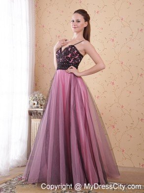 Rose Pink A-Line Spaghetti Straps Zipper Tulle Lace Prom Dress