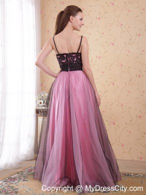 Rose Pink A-Line Spaghetti Straps Zipper Tulle Lace Prom Dress