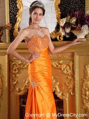 Orange Column Beading Taffeta Prom Dress with Sweetheart