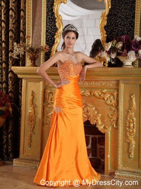 Orange Column Beading Taffeta Prom Dress with Sweetheart