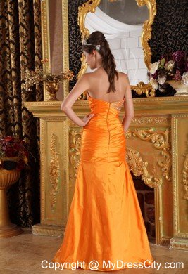 Orange Column Beading Taffeta Prom Dress with Sweetheart