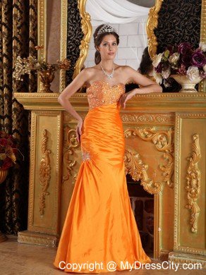 Orange Column Beading Taffeta Prom Dress with Sweetheart