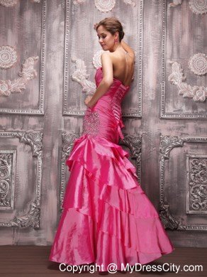 Hot Pink Column Sweetheart Floor-length Beading Prom Dress