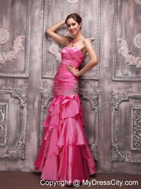 Hot Pink Column Sweetheart Floor-length Beading Prom Dress