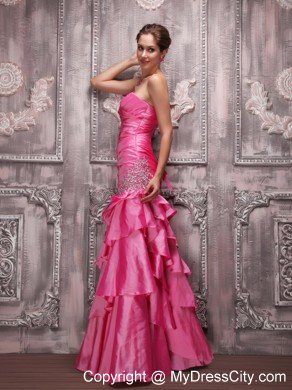 Hot Pink Column Sweetheart Floor-length Beading Prom Dress