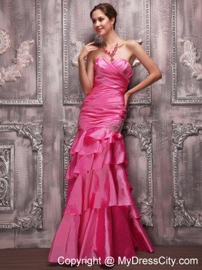 Hot Pink Column Sweetheart Floor-length Beading Prom Dress