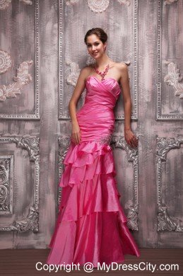 Hot Pink Column Sweetheart Floor-length Beading Prom Dress