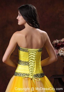 Yellow Tulle A-line Sweetheart Beaded Decorate Prom Dress