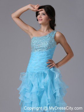 High-low Beading Decorated Bust One Shoulder Prom Dress