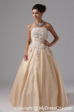 Champagne Appliques Ball Gown Floor-length Prom Dress