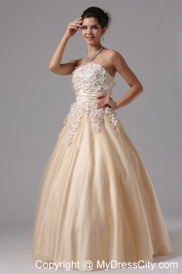 Champagne Appliques Ball Gown Floor-length Prom Dress