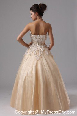 Champagne Appliques Ball Gown Floor-length Prom Dress