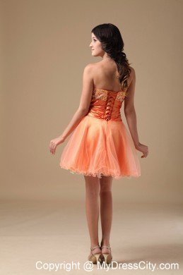 Orange A-line Sweetheart Mini-length Organza Beaded Prom Dress