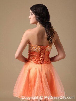 Orange A-line Sweetheart Mini-length Organza Beaded Prom Dress