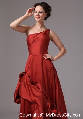 Unique One Shoulder Wine Red Taffeta Prom Dress for Parties