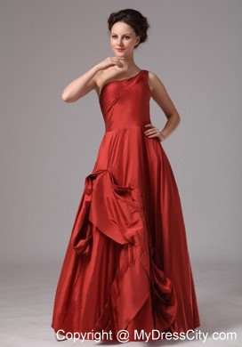 Unique One Shoulder Wine Red Taffeta Prom Dress for Parties