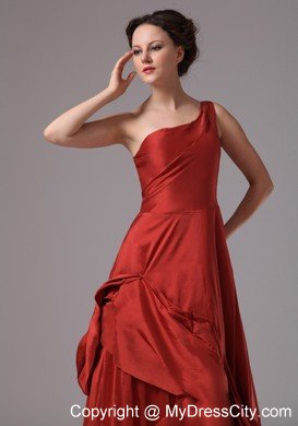 Unique One Shoulder Wine Red Taffeta Prom Dress for Parties