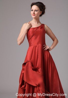 Unique One Shoulder Wine Red Taffeta Prom Dress for Parties