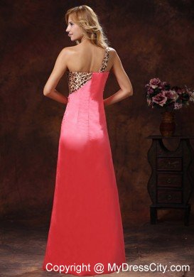 Watermelon One Shoulder Leopard and Silk Like Satin Prom Dress