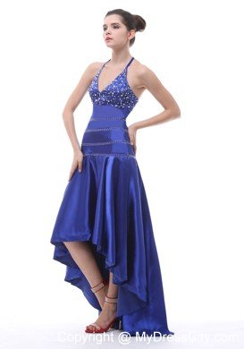 2013 Halter Beaded A-line High-low Royal Blue Prom Dress