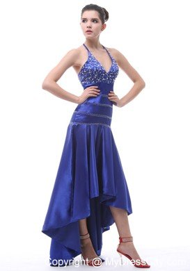 2013 Halter Beaded A-line High-low Royal Blue Prom Dress