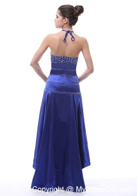 2013 Halter Beaded A-line High-low Royal Blue Prom Dress