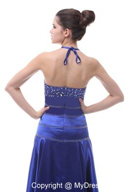 2013 Halter Beaded A-line High-low Royal Blue Prom Dress