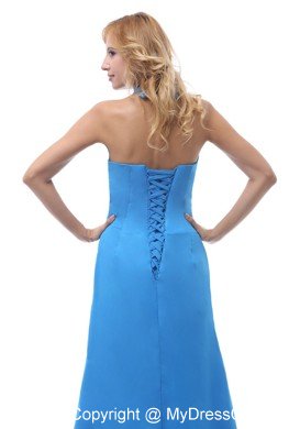 2013 Sky Blue Halter Beaded Prom Dress With Brush Train