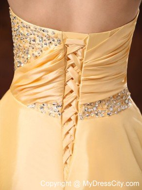 Beaded Strapless Ruching Gold Short Prom Dress for Girls