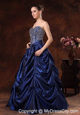 Beaded Sweetheart Pick Ups Navy Blue Prom Gowns for Women