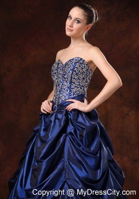 Beaded Sweetheart Pick Ups Navy Blue Prom Gowns for Women