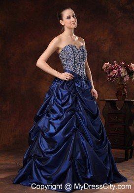 Beaded Sweetheart Pick Ups Navy Blue Prom Gowns for Women