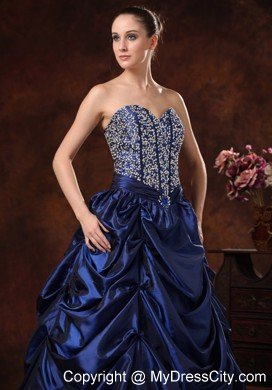 Beaded Sweetheart Pick Ups Navy Blue Prom Gowns for Women