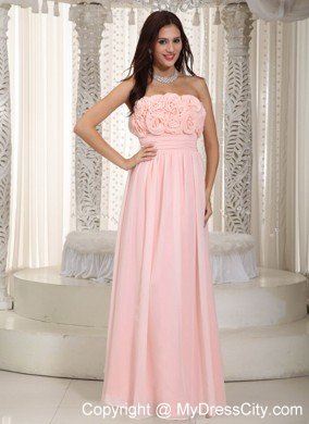 Flowers Strapless Chiffon Empire Simple Cheap Prom Dresses