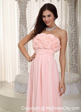 Flowers Strapless Chiffon Empire Simple Cheap Prom Dresses