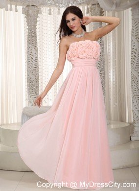 Flowers Strapless Chiffon Empire Simple Cheap Prom Dresses