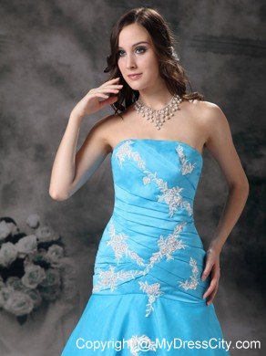 Aqua Blue Strapless Mermaid Appliques 2013 Prom Dresses