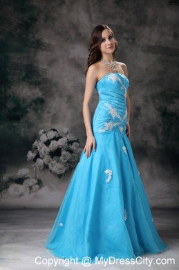 Aqua Blue Strapless Mermaid Appliques 2013 Prom Dresses