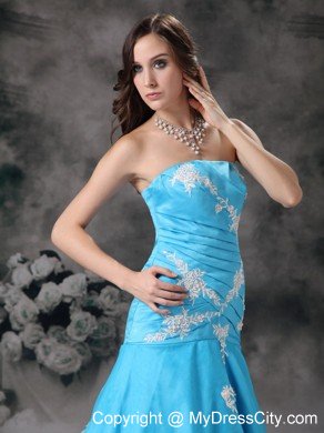 Aqua Blue Strapless Mermaid Appliques 2013 Prom Dresses