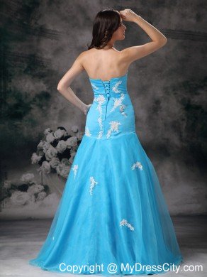 Aqua Blue Strapless Mermaid Appliques 2013 Prom Dresses