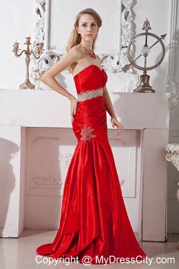 Sweetheart Beaded Mermaid Belt Elegant Red Prom Dress 2013