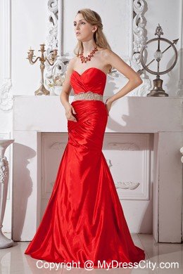 Sweetheart Beaded Mermaid Belt Elegant Red Prom Dress 2013