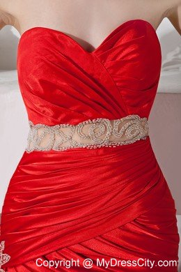 Sweetheart Beaded Mermaid Belt Elegant Red Prom Dress 2013