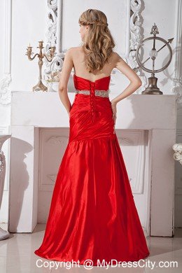 Sweetheart Beaded Mermaid Belt Elegant Red Prom Dress 2013