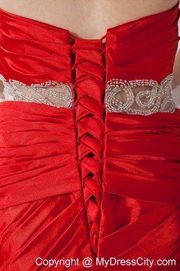 Sweetheart Beaded Mermaid Belt Elegant Red Prom Dress 2013