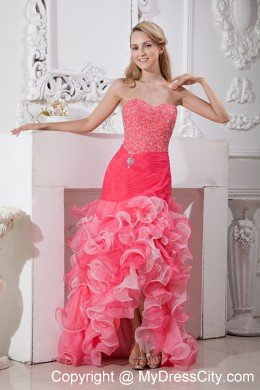 Mermaid Beaded Ruffles Organza Sweetheart Watermelon Prom Dresses