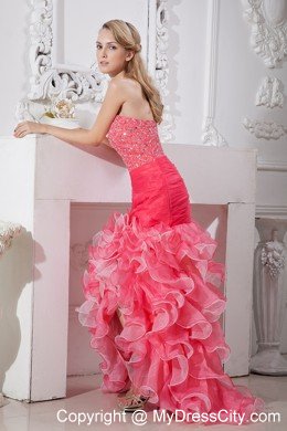 Mermaid Beaded Ruffles Organza Sweetheart Watermelon Prom Dresses